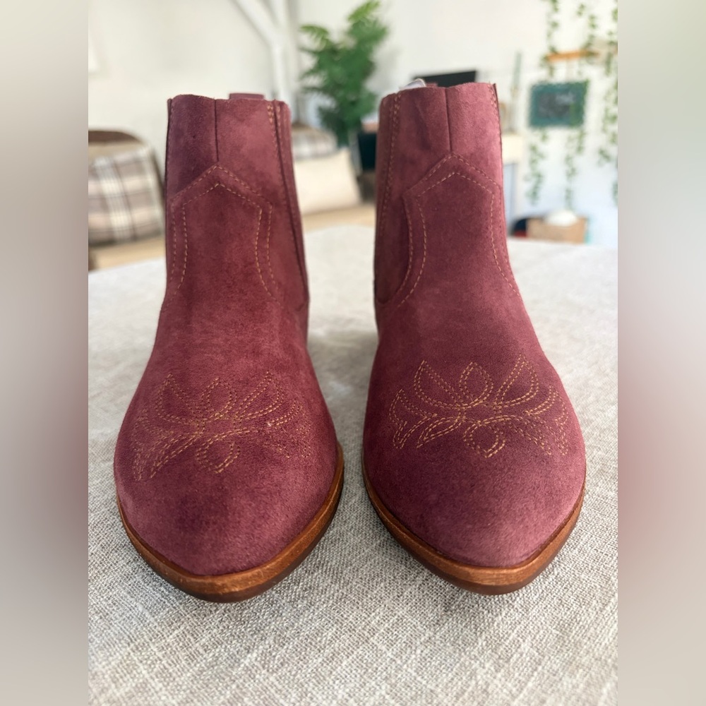 Kork-Ease Plum Suede Ankle Boots